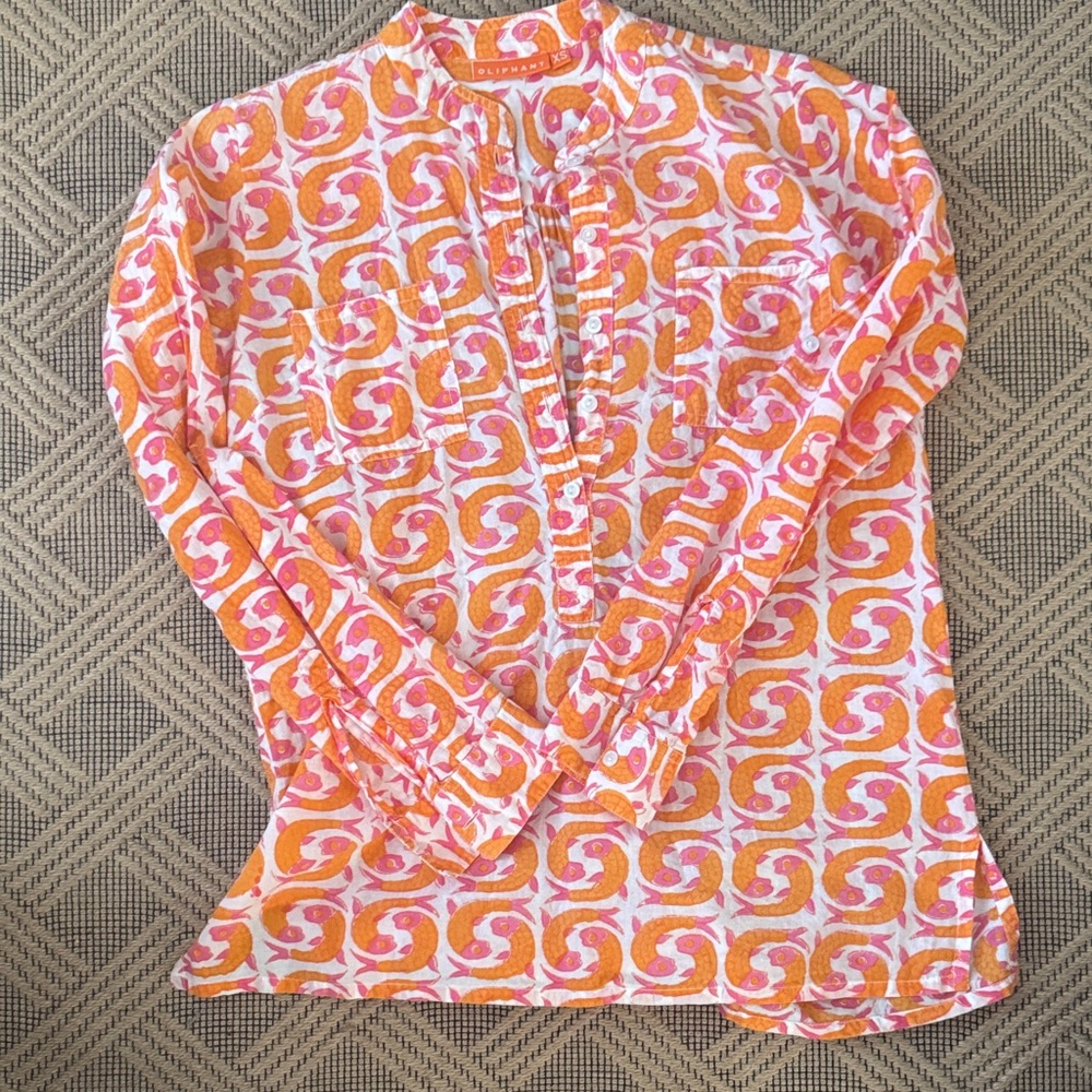 Vibrant Orange and Pink Patterned Blouse